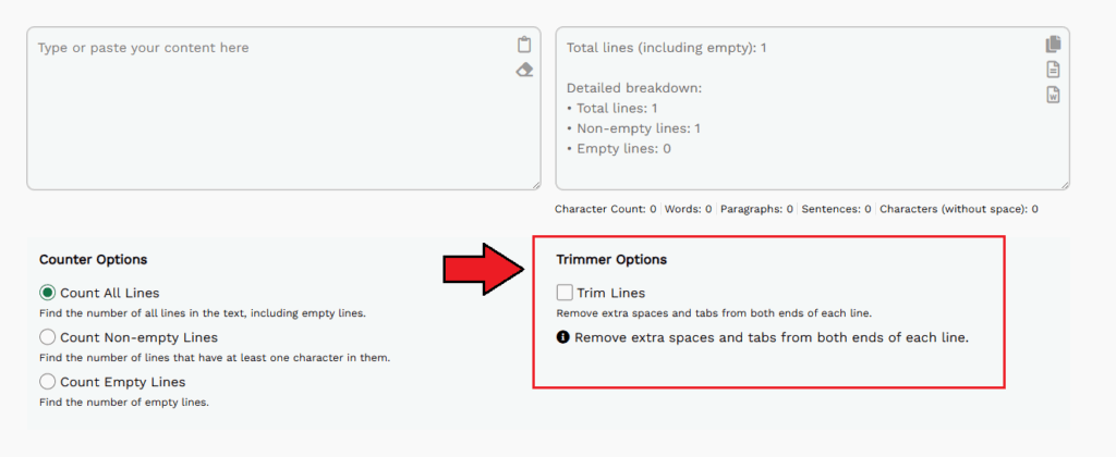 Count Text Lines Use the Trimme