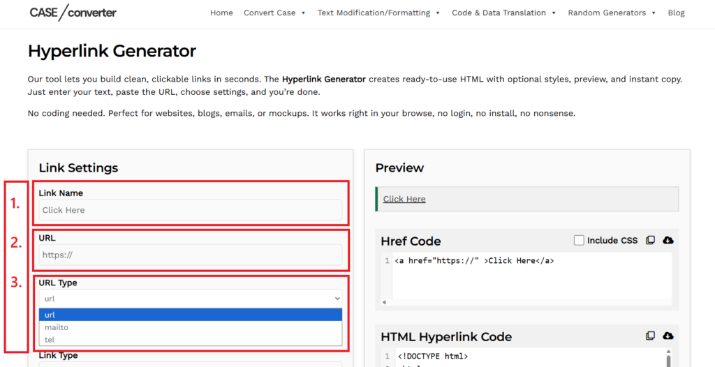 Step 1 Add Link Text, URL, and URL Type