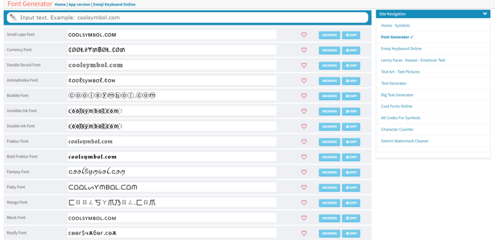 CoolSymbol – Cool Fancy Text Generator