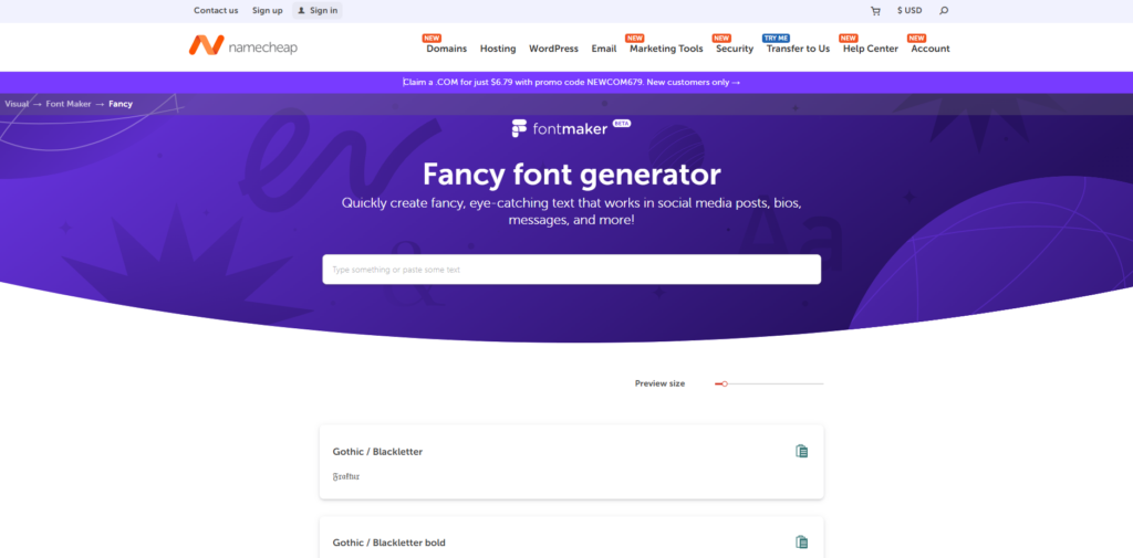 Namecheap – Fancy Font Generator